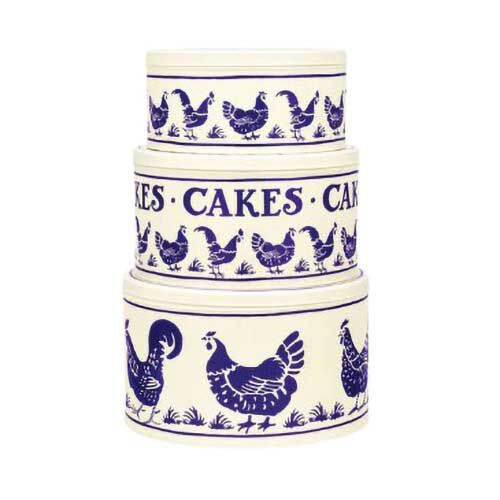 Emma Bridgewater Set Of 3 Round Cake Tins Blue Hens